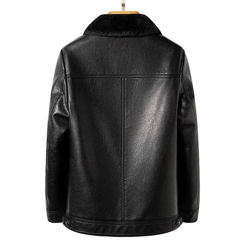 Autumn And Winter Men High-End Natural Leather Coat Lamb Fur Collar Jacket