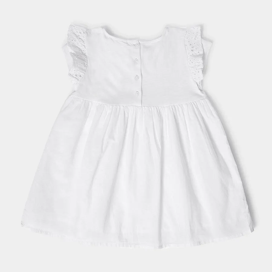 Baby Girl Flutter Sleeve Frock- White