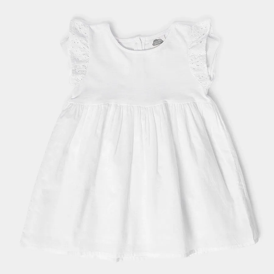 Baby Girl Flutter Sleeve Frock- White