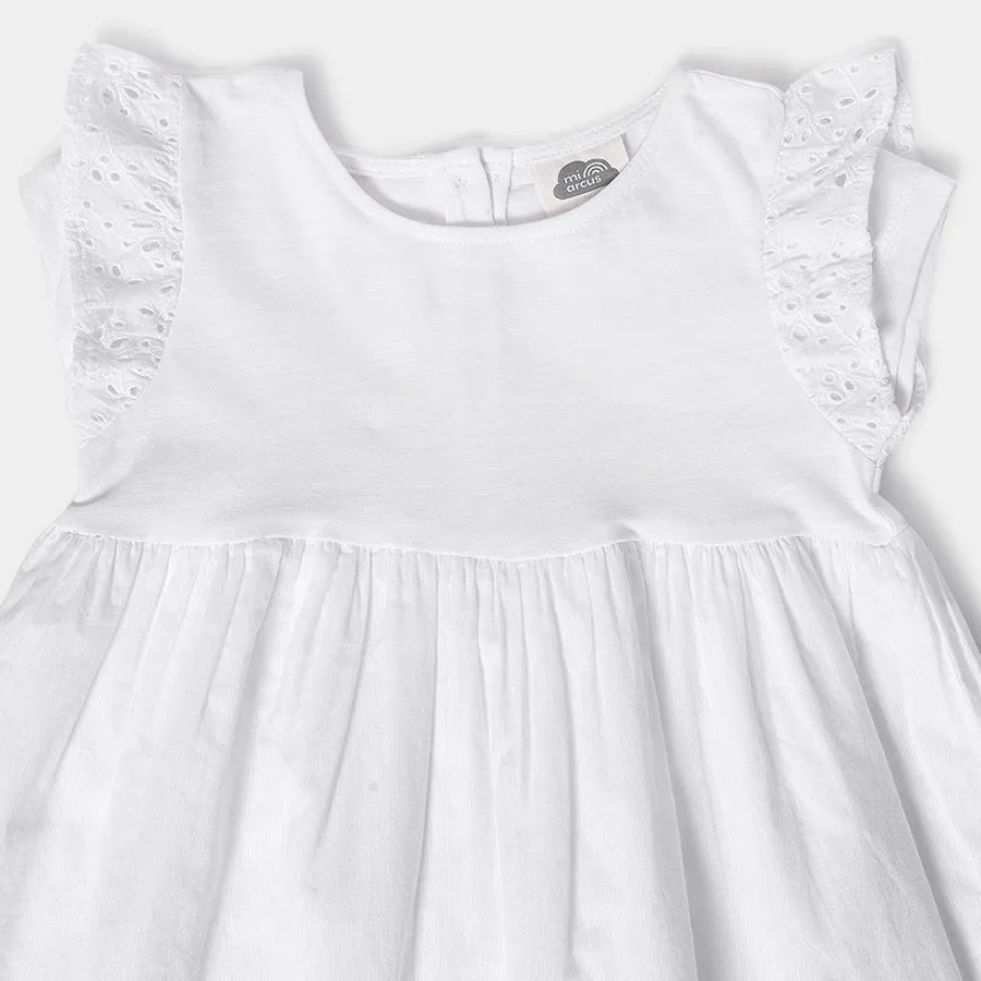 Baby Girl Flutter Sleeve Frock- White