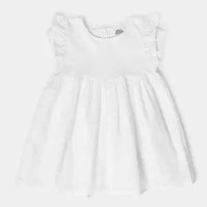 Baby Girl Flutter Sleeve Frock- White