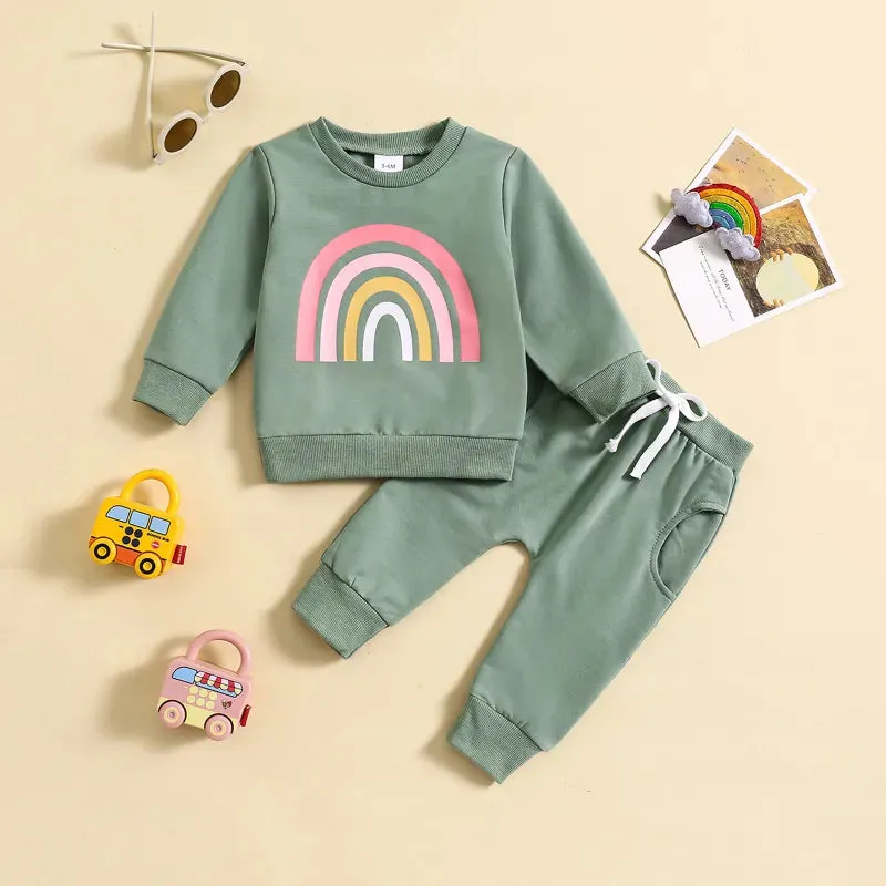 Baby Girl Long-sleeved Sweatshirt and Pants Two-piece Outfit Set