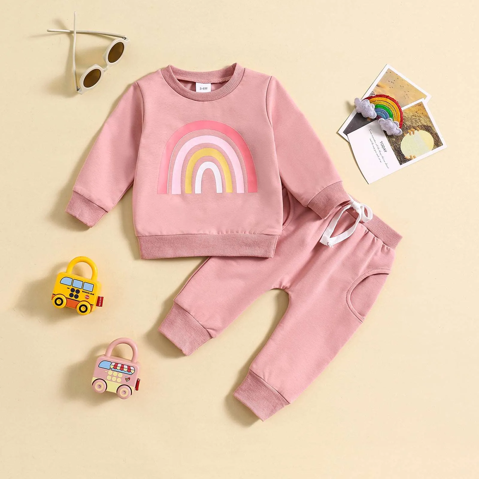 Baby Girl Long-sleeved Sweatshirt and Pants Two-piece Outfit Set