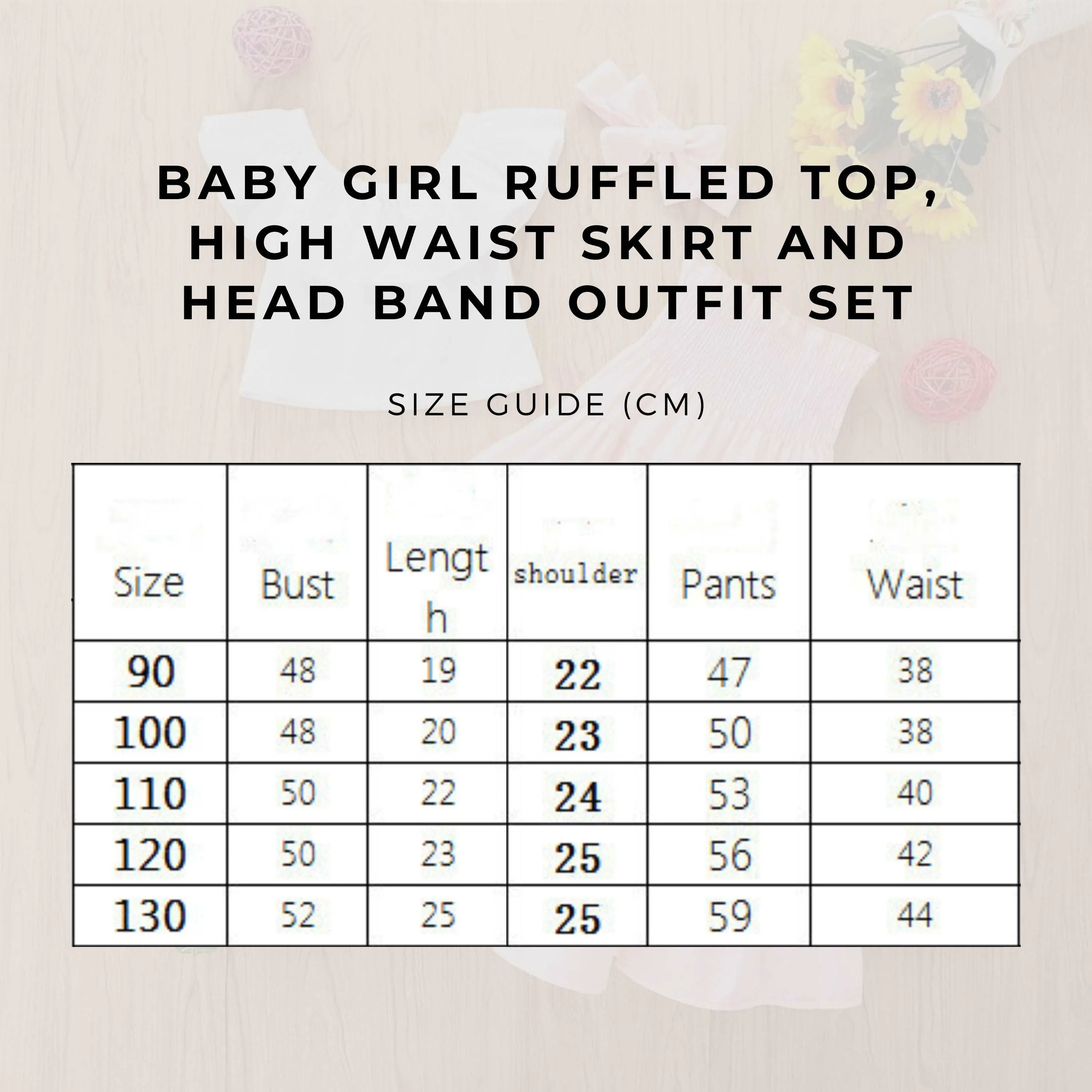 Baby Girl Ruffled Top, High Waist Skirt and Head Band Outfit Set