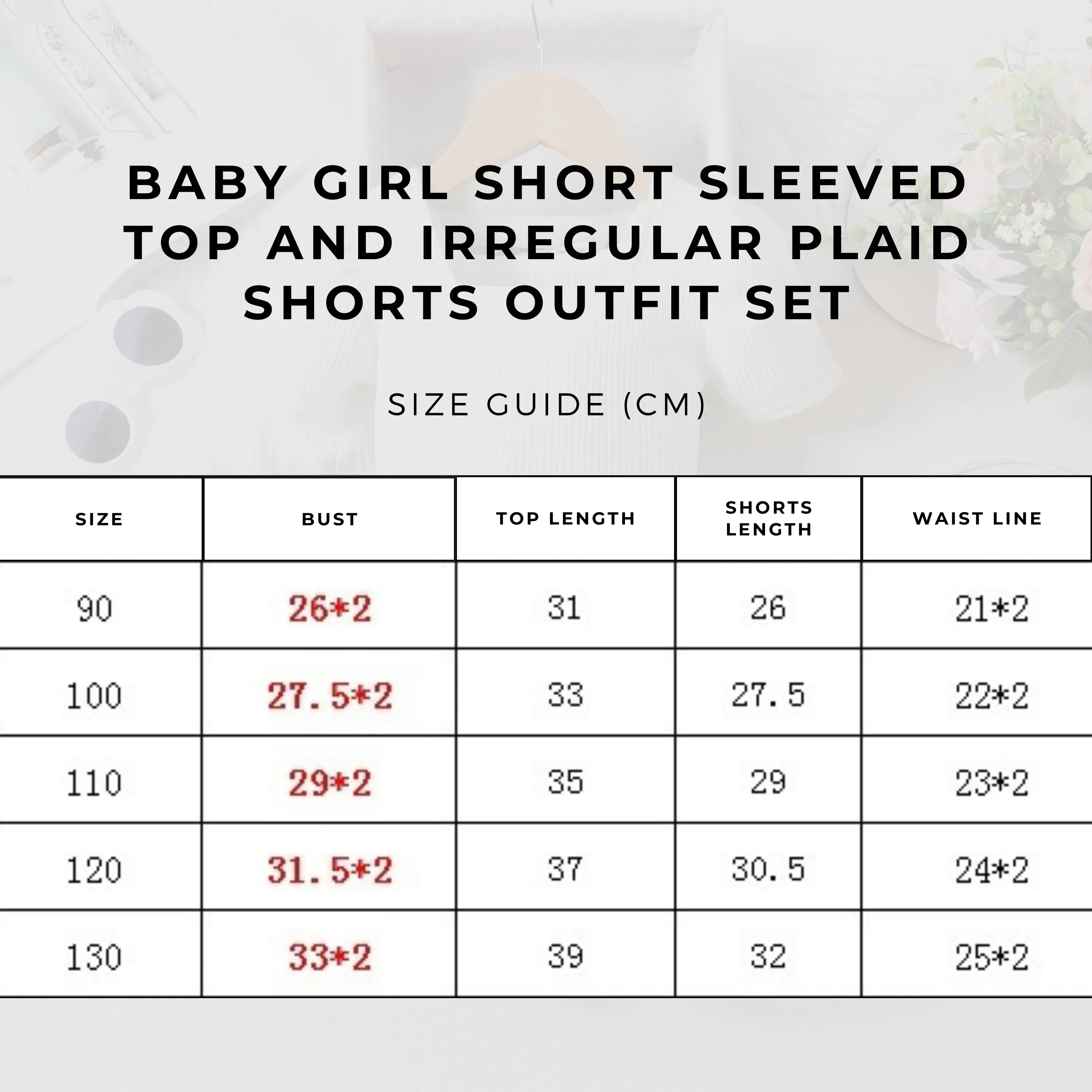 Baby Girl Short Sleeved Top and Irregular Plaid Shorts Outfit Set