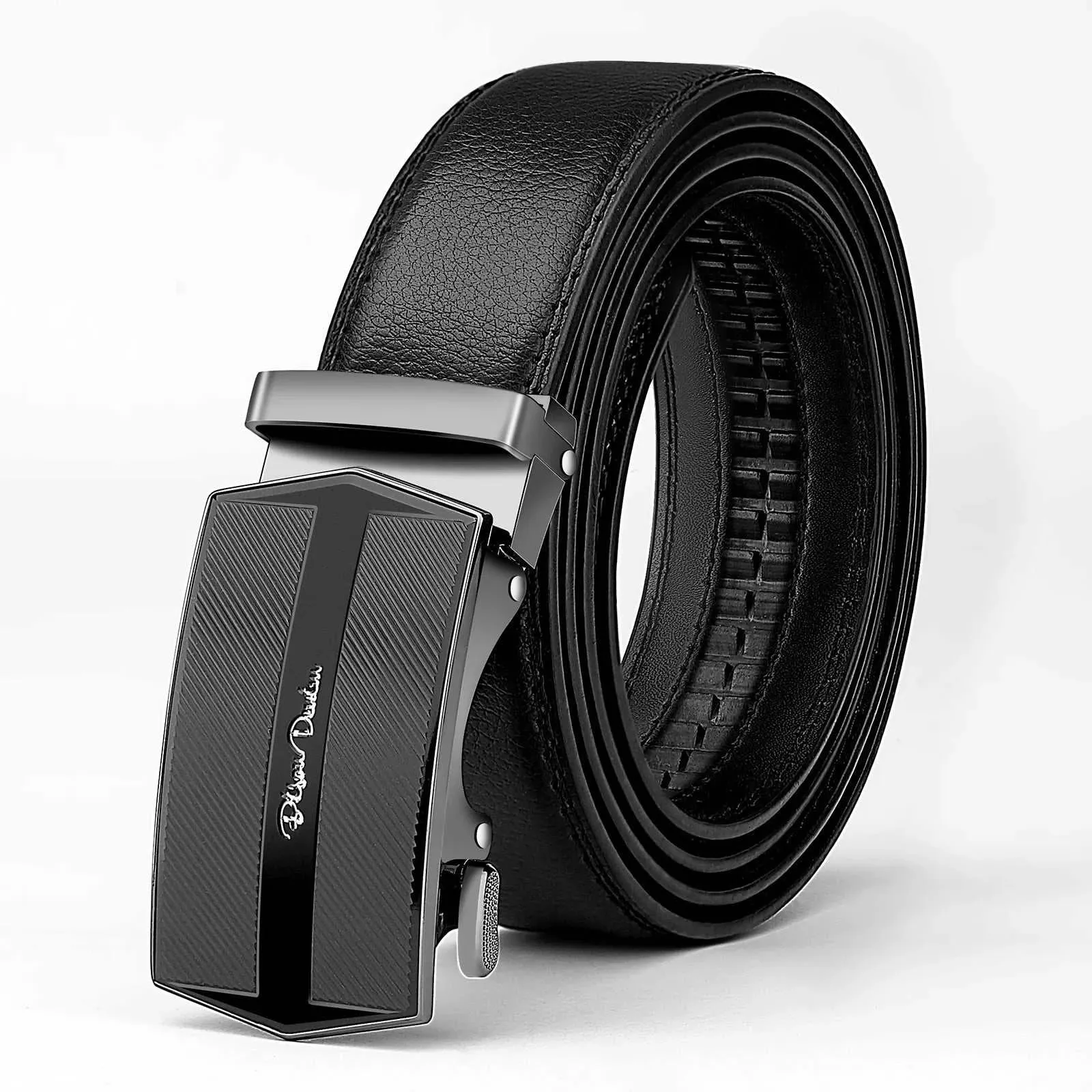 BISON DENIM New Design Carbon Fiber Men Belt Genuine Leather Cowskin Brand Luxury Black Men Strap Automatic Belt Best Men Gift