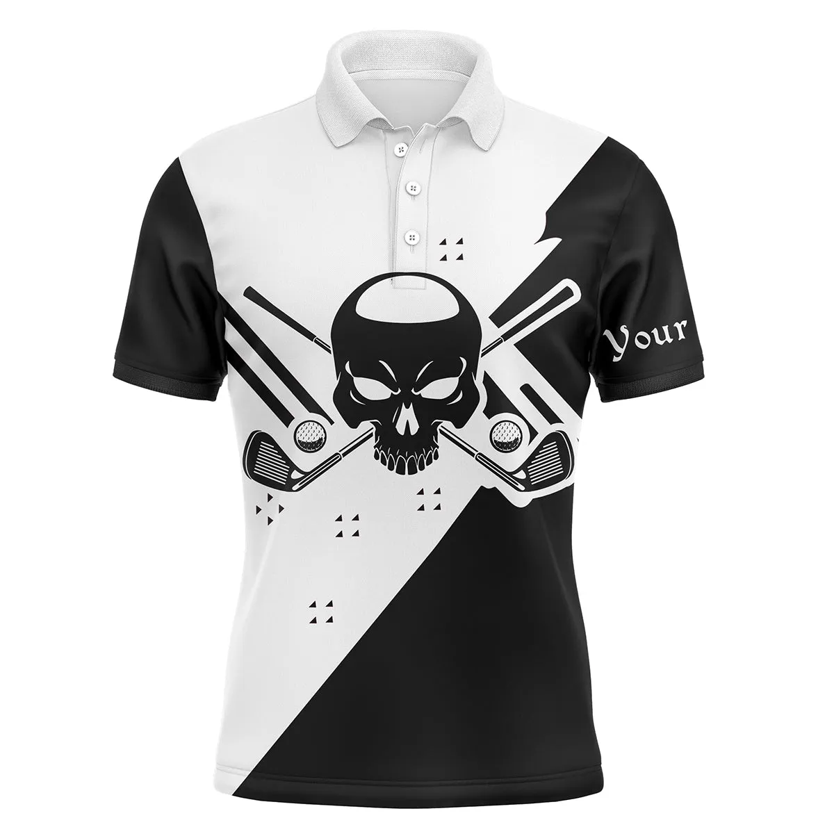 Black & White Long Sleeve Skull Golf Polo Shirts For Men Custom Golf Shirts