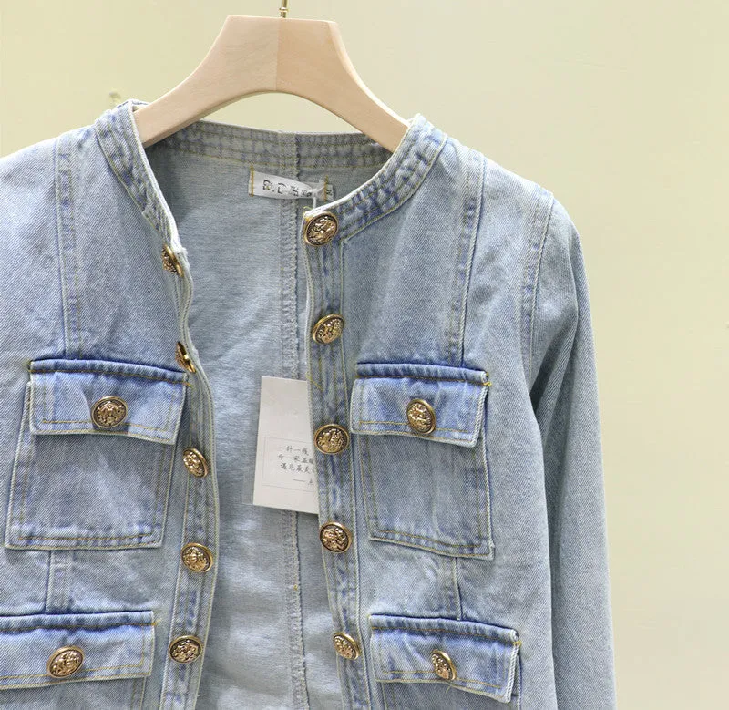 Blue Slim Fit Denim Jacket women