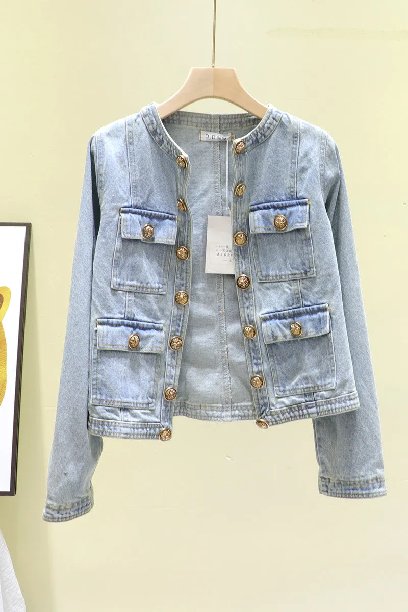 Blue Slim Fit Denim Jacket women