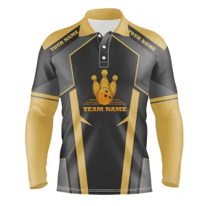 Bowling Long Sleeve Polo Shirts For Men Custom Bowling Team Jerseys, Bowling Gifts For Bowlers Yellow