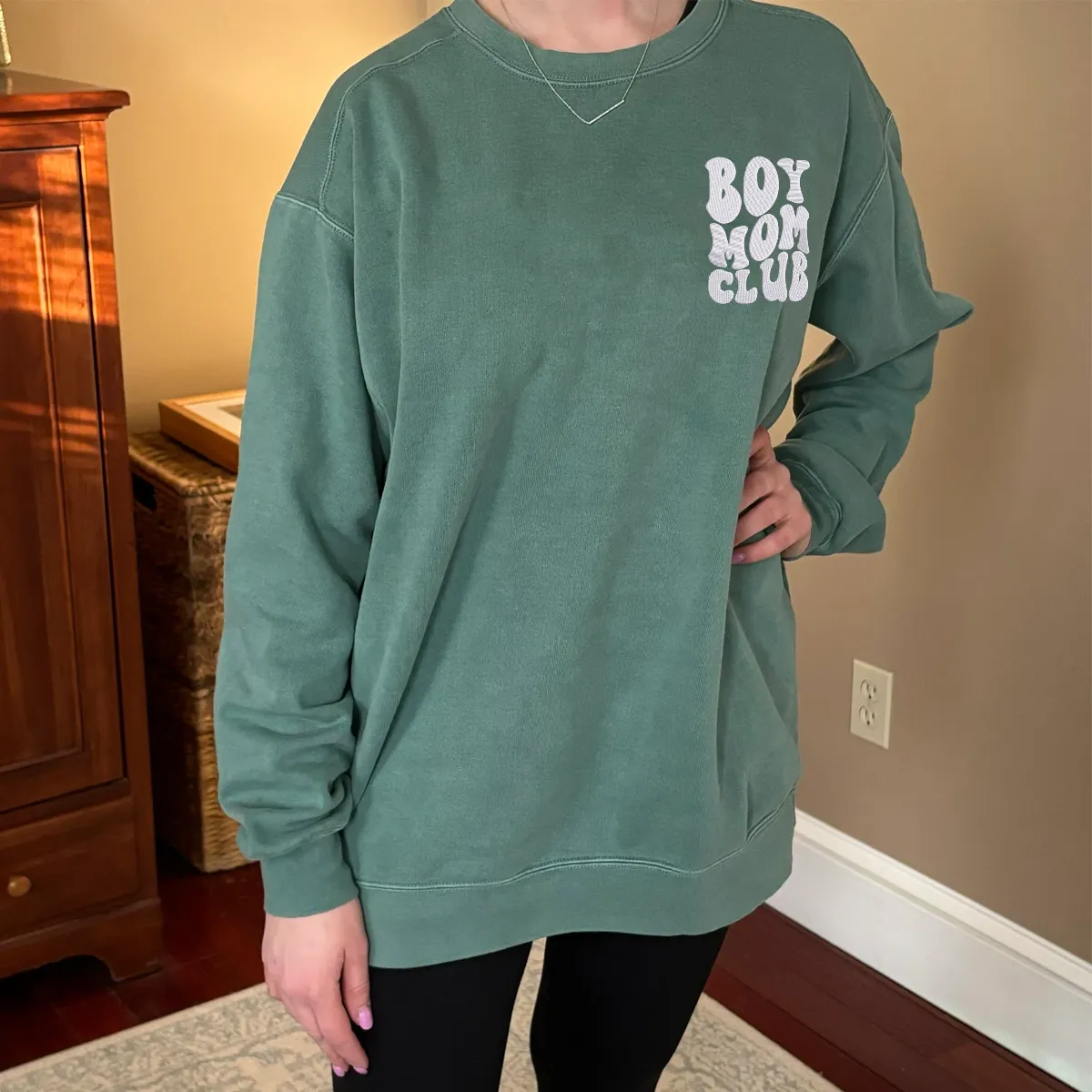 Boy Mom Club Sweatshirt or T-Shirt with Embroidered Kids Names on Sleeve