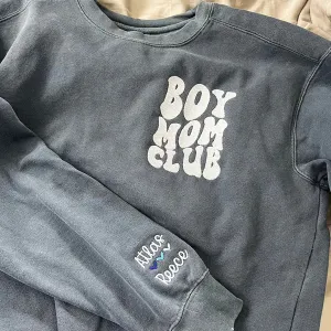 Boy Mom Club Sweatshirt or T-Shirt with Embroidered Kids Names on Sleeve