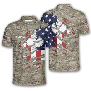 Camouflage Flag Custom Pickleball Shirts for Men