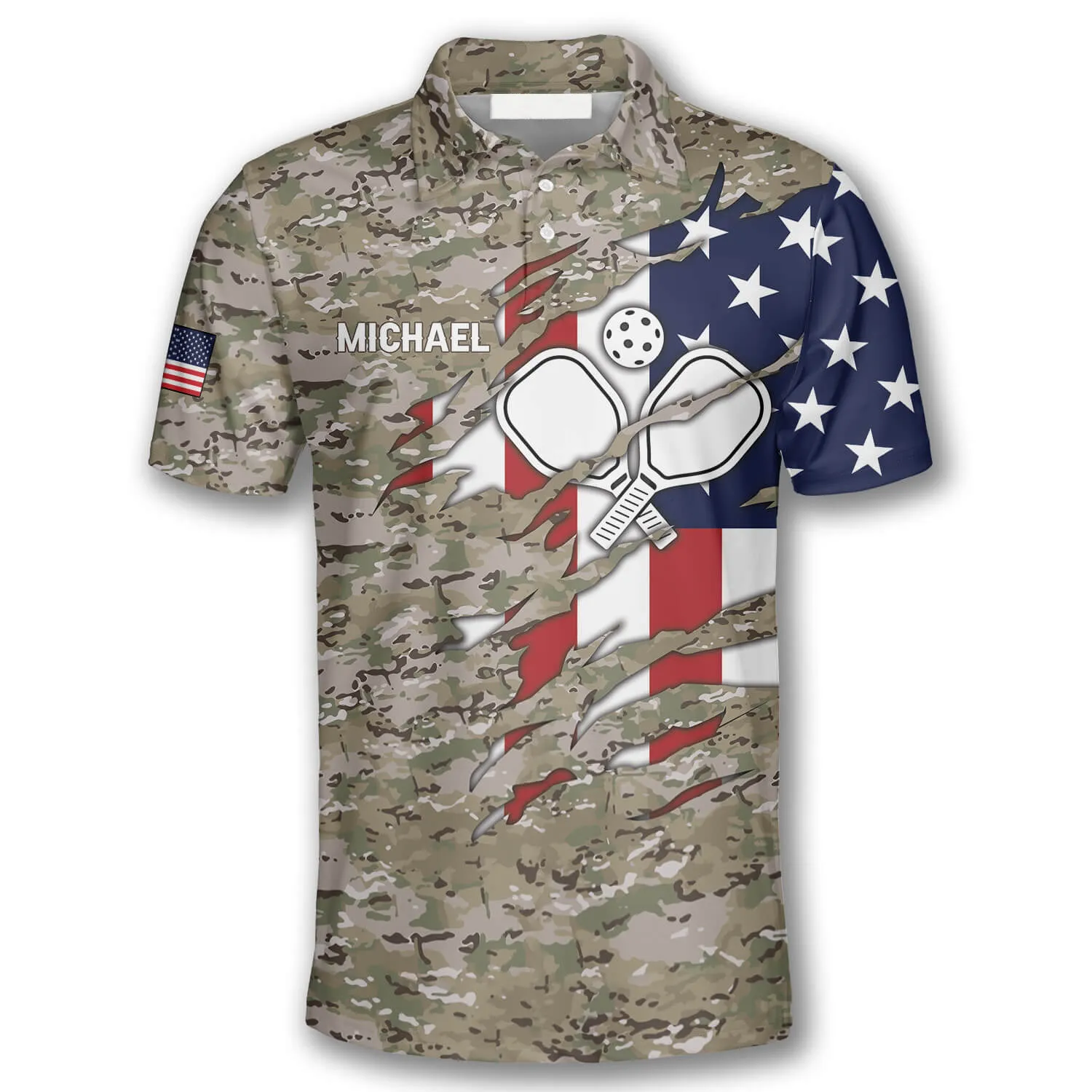 Camouflage Flag Custom Pickleball Shirts for Men