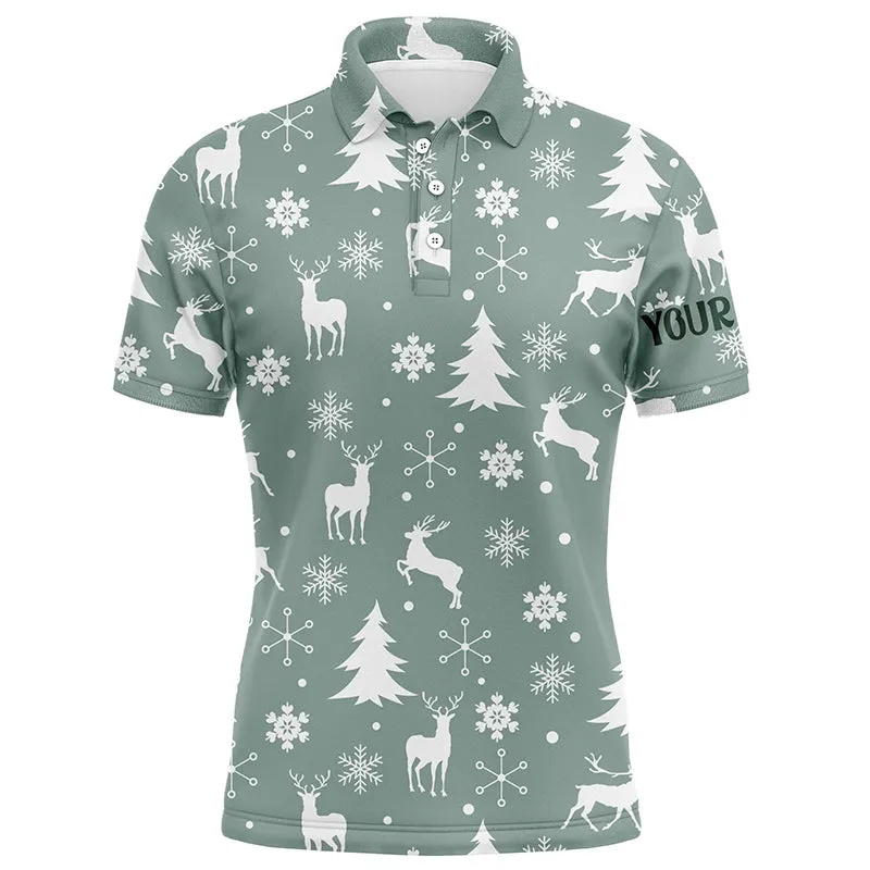 Christmas Pattern With Reindeers Snowflakes Mens Golf Polo Shirts Christmas Golf Gifts For Men