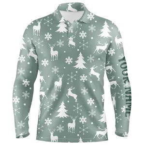 Christmas Pattern With Reindeers Snowflakes Mens Golf Polo Shirts Christmas Golf Gifts For Men