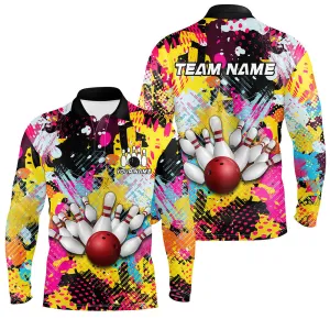 Colorful Bowling Jerseys Bowling Long Sleeve Polo Shirt For Men Custom Bowling Team Shirts For Bowlers