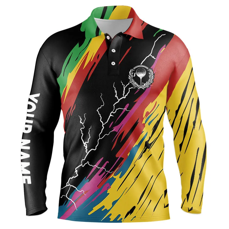 Colorful Mens Golf 3D Long Sleeve Polo Shirts Custom Golf Clothes For Men, Best Golf Gifts