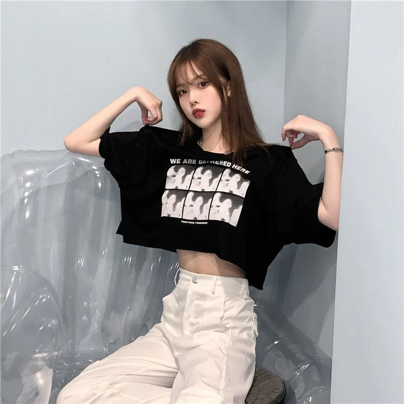 Cropped Niche Loose Fit Navel-Baring Short Sleeve Tee