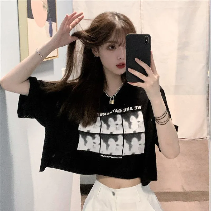 Cropped Niche Loose Fit Navel-Baring Short Sleeve Tee