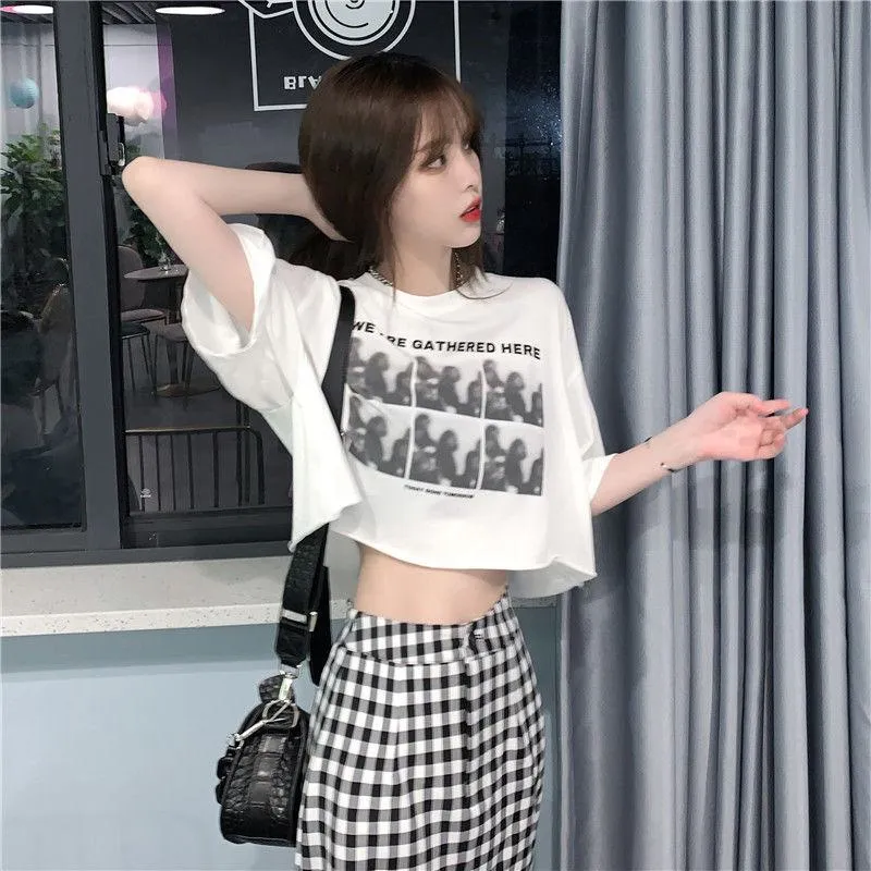 Cropped Niche Loose Fit Navel-Baring Short Sleeve Tee