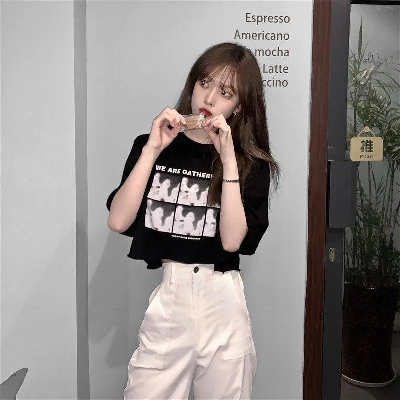 Cropped Niche Loose Fit Navel-Baring Short Sleeve Tee