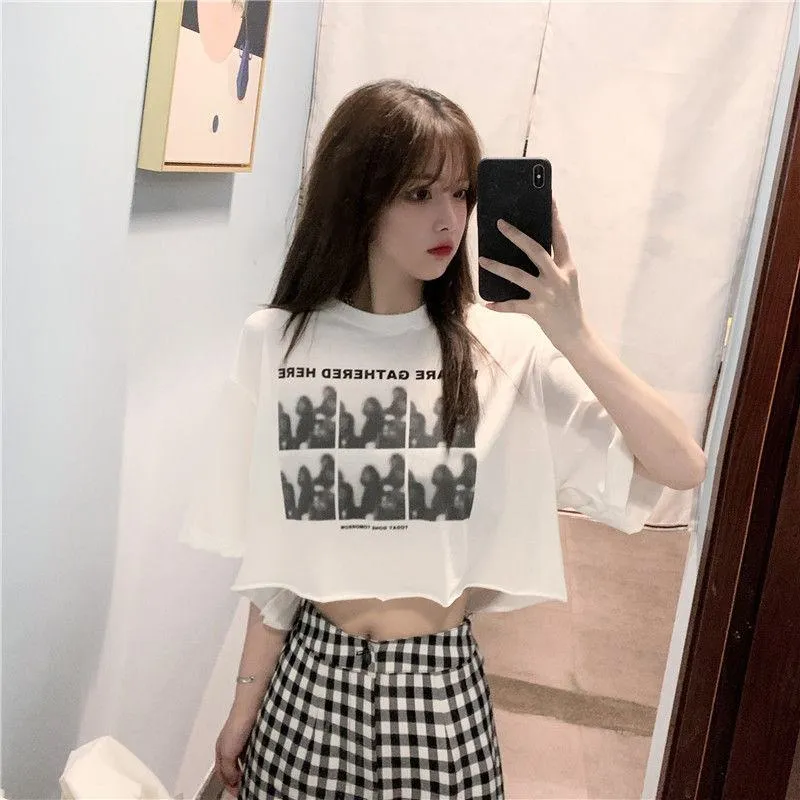 Cropped Niche Loose Fit Navel-Baring Short Sleeve Tee