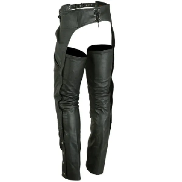 Double Deep Pockets Leather Motorcycle Chaps