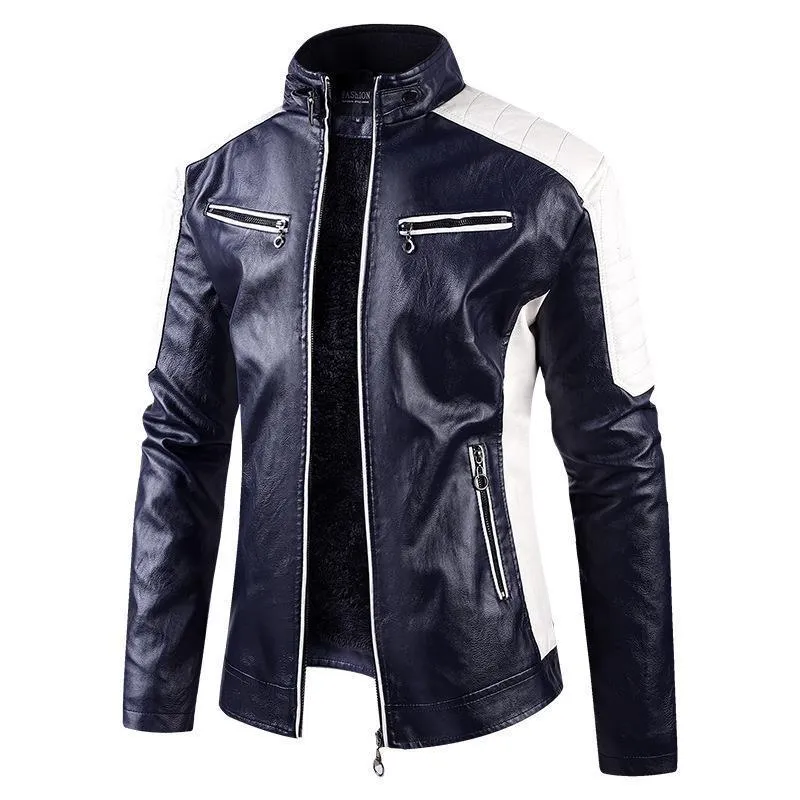 European Size Autumn And Winter Leisure Leather Men's Coat Fleece-lined