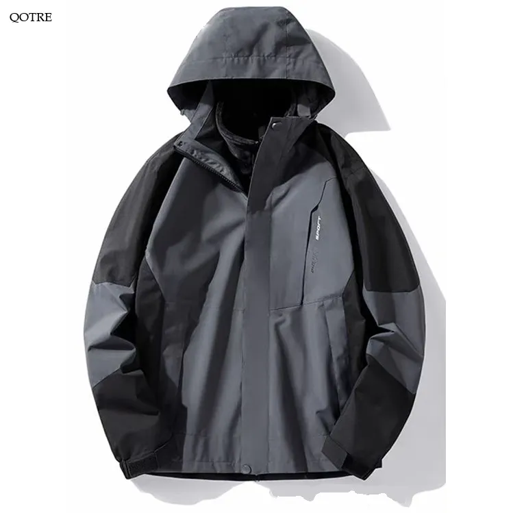 Fleece-Lined Mountaineering 3 In 1 Waterproof Detachable Raincoat Hooded Jacket