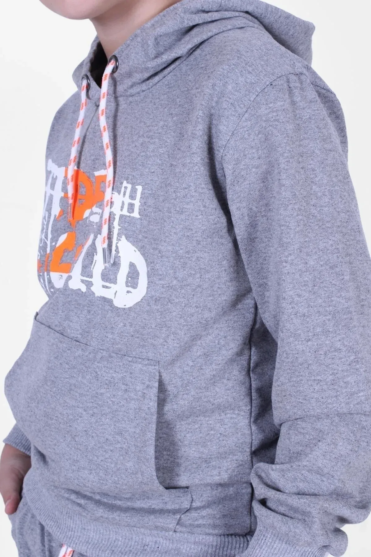 Fyk Kids Boy's Grey Printed Kangaroo Pocket Tracksuit