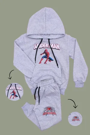 Fyk Kids Boy's Grey Spiderman Printed Tracksuit