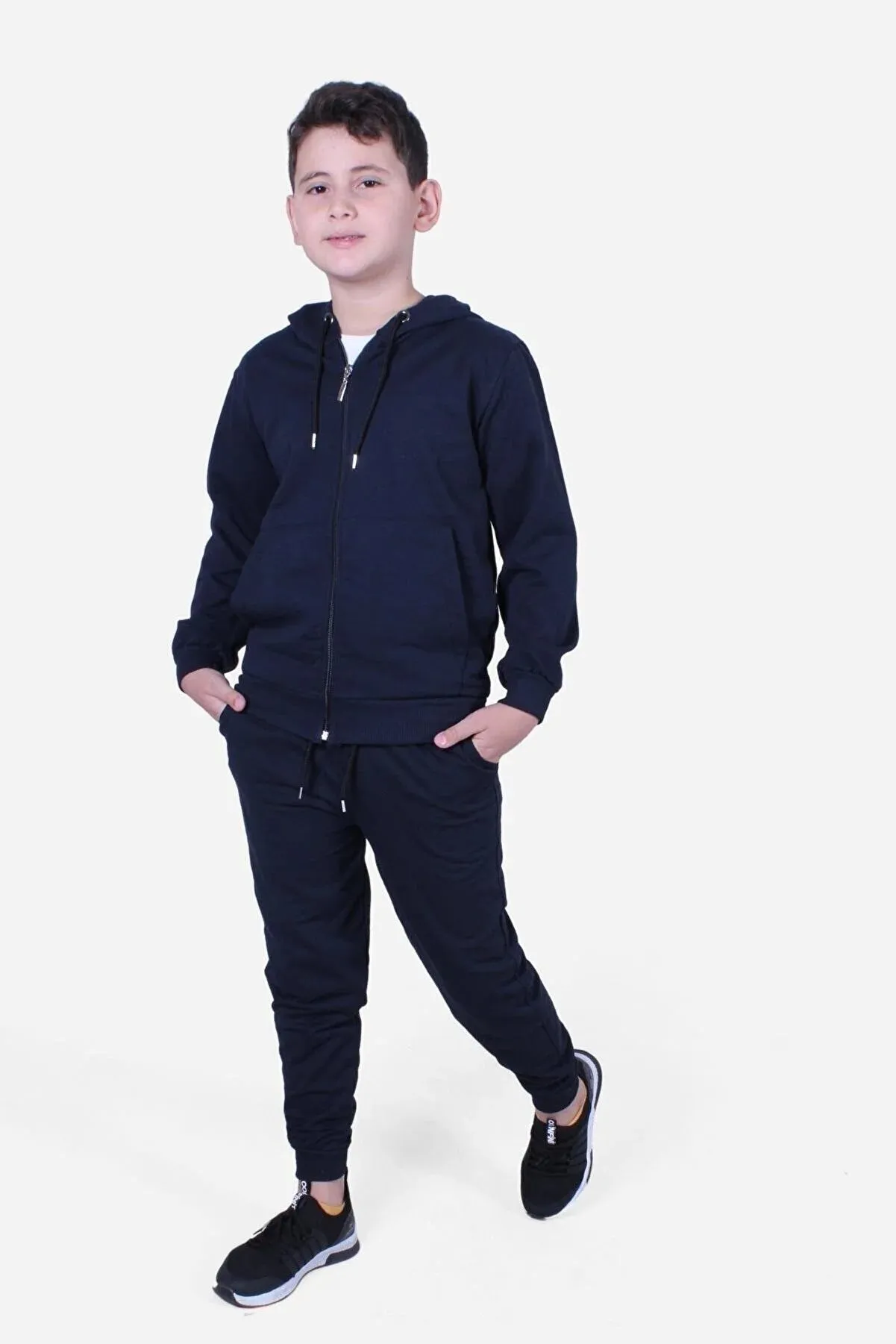 Fyk Kids Boy’s Navy Blue Plain Front Zipper Closure Tracksuit