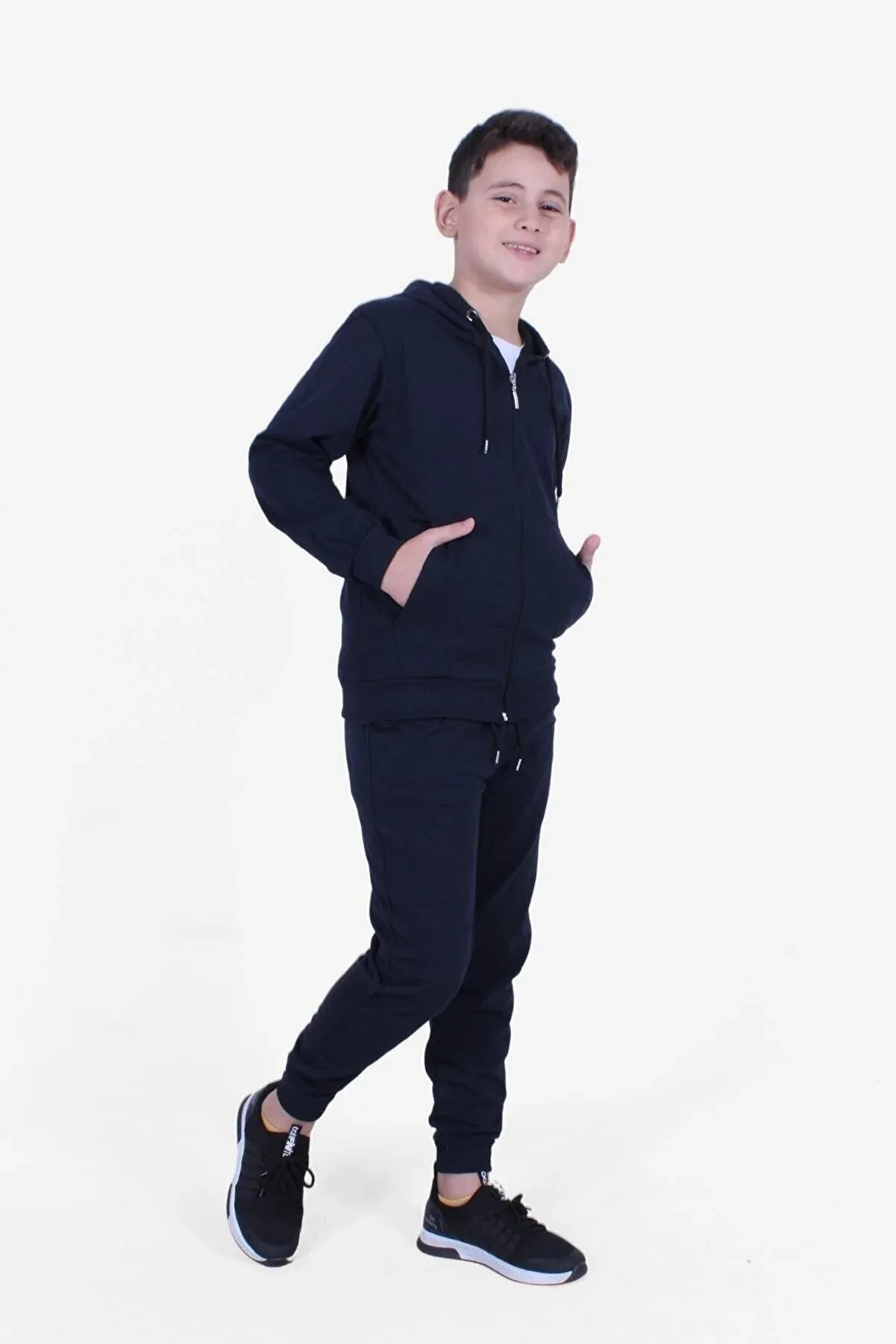 Fyk Kids Boy’s Navy Blue Plain Front Zipper Closure Tracksuit