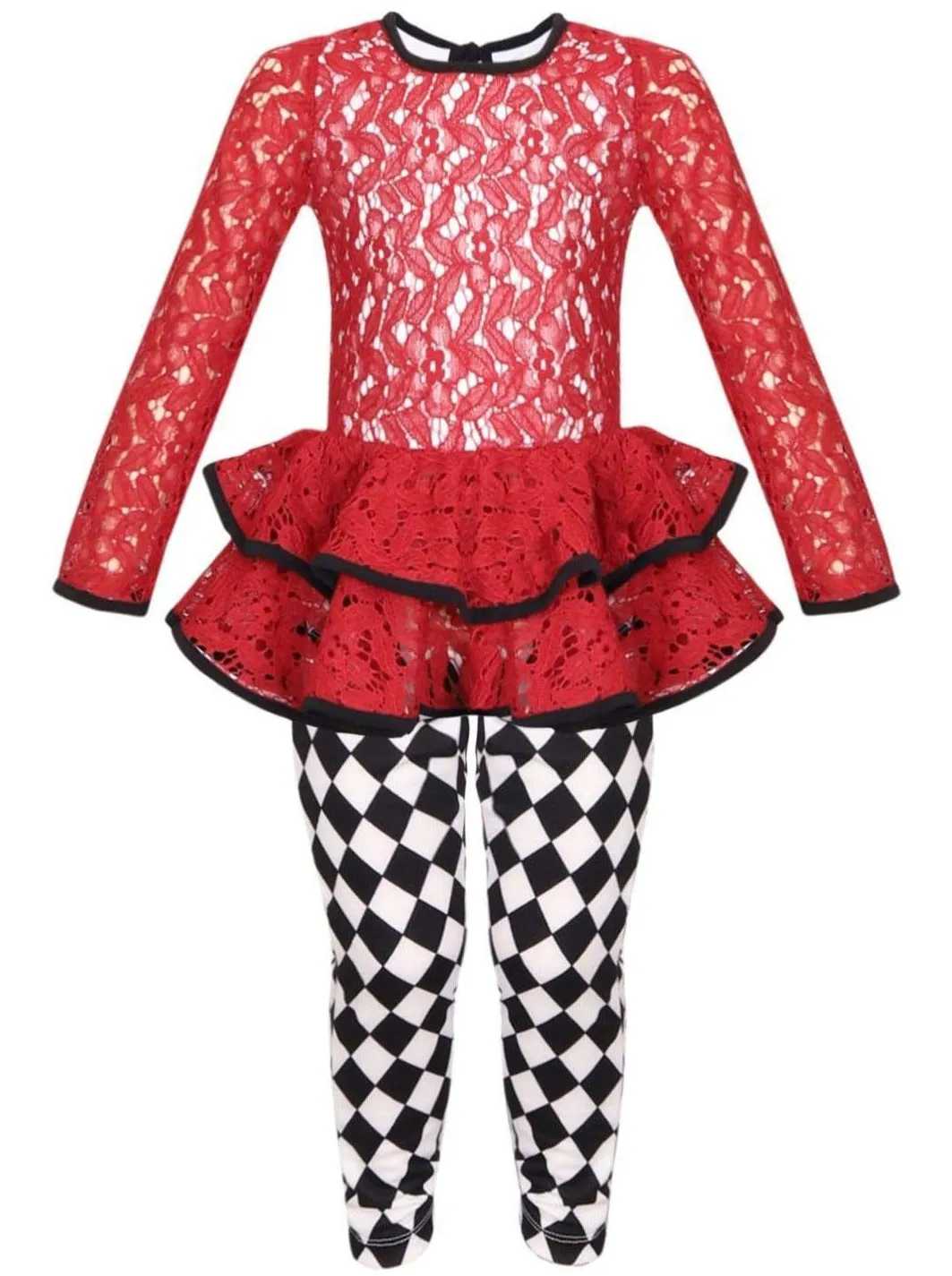 Girls Lace Tiered Peplum Long Sleeve Tunic And Printed Legging Set