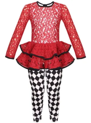 Girls Lace Tiered Peplum Long Sleeve Tunic And Printed Legging Set