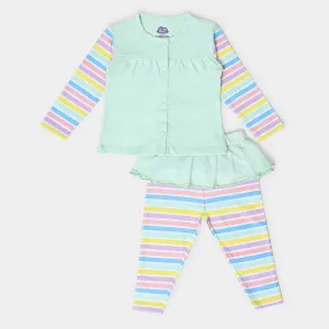 Girls Striped ( Front Open Vest & Legging Set )