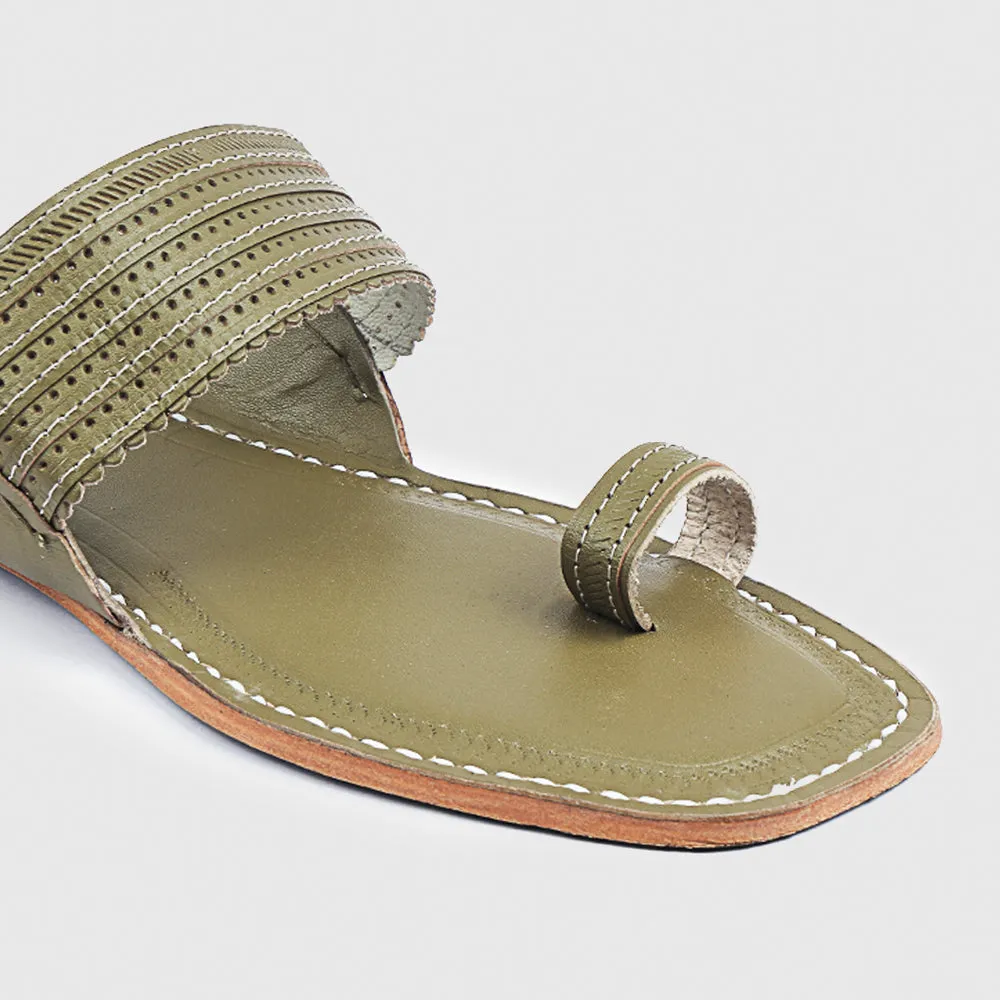 Green Handstitched Leather Kolhapuri Men Slipper