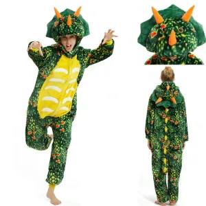 Green Triceratops Dragon Adult Kids Kigurumi Onesies Pajamas Costume