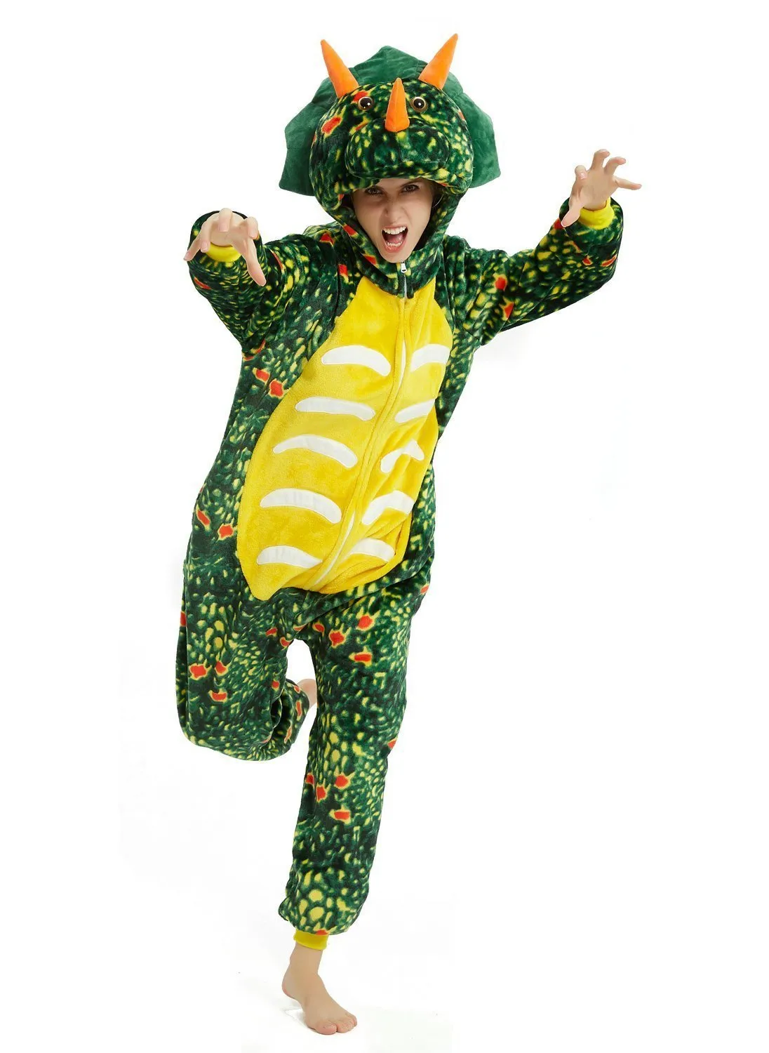 Green Triceratops Dragon Adult Kids Kigurumi Onesies Pajamas Costume