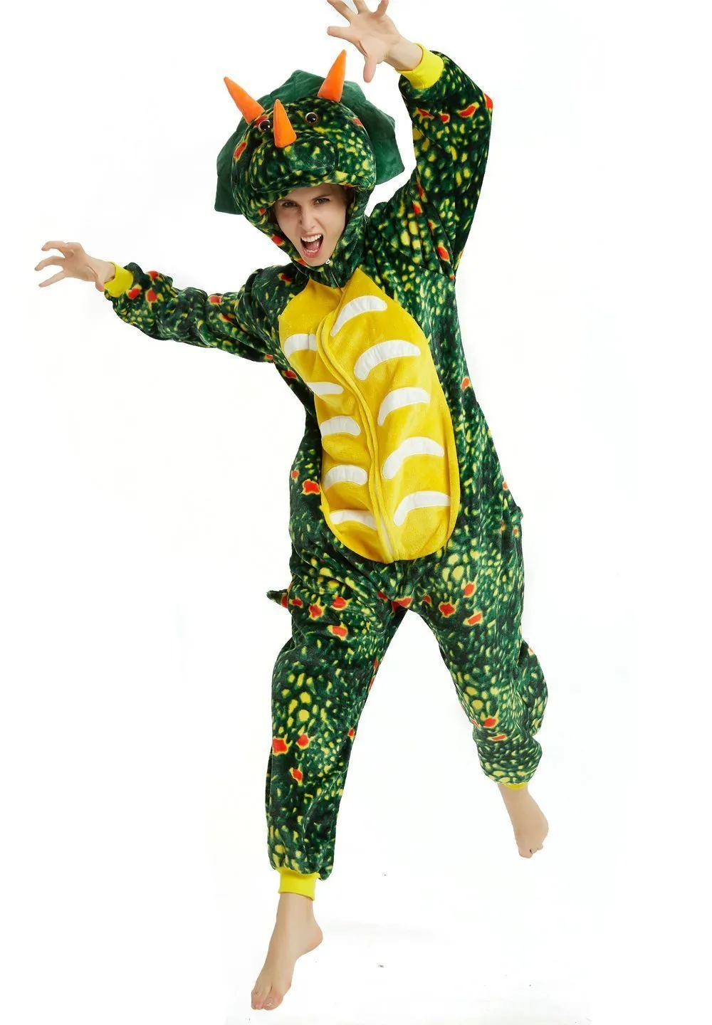 Green Triceratops Dragon Adult Kids Kigurumi Onesies Pajamas Costume