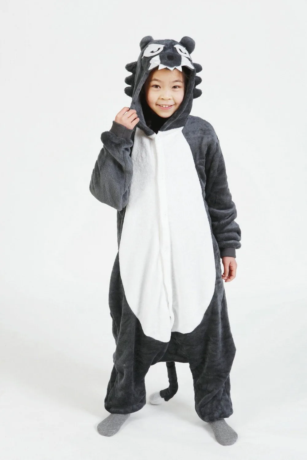 Grey Wolf Kigurumi Pajamas Kids Animal Hoodie Onesie Cosplay