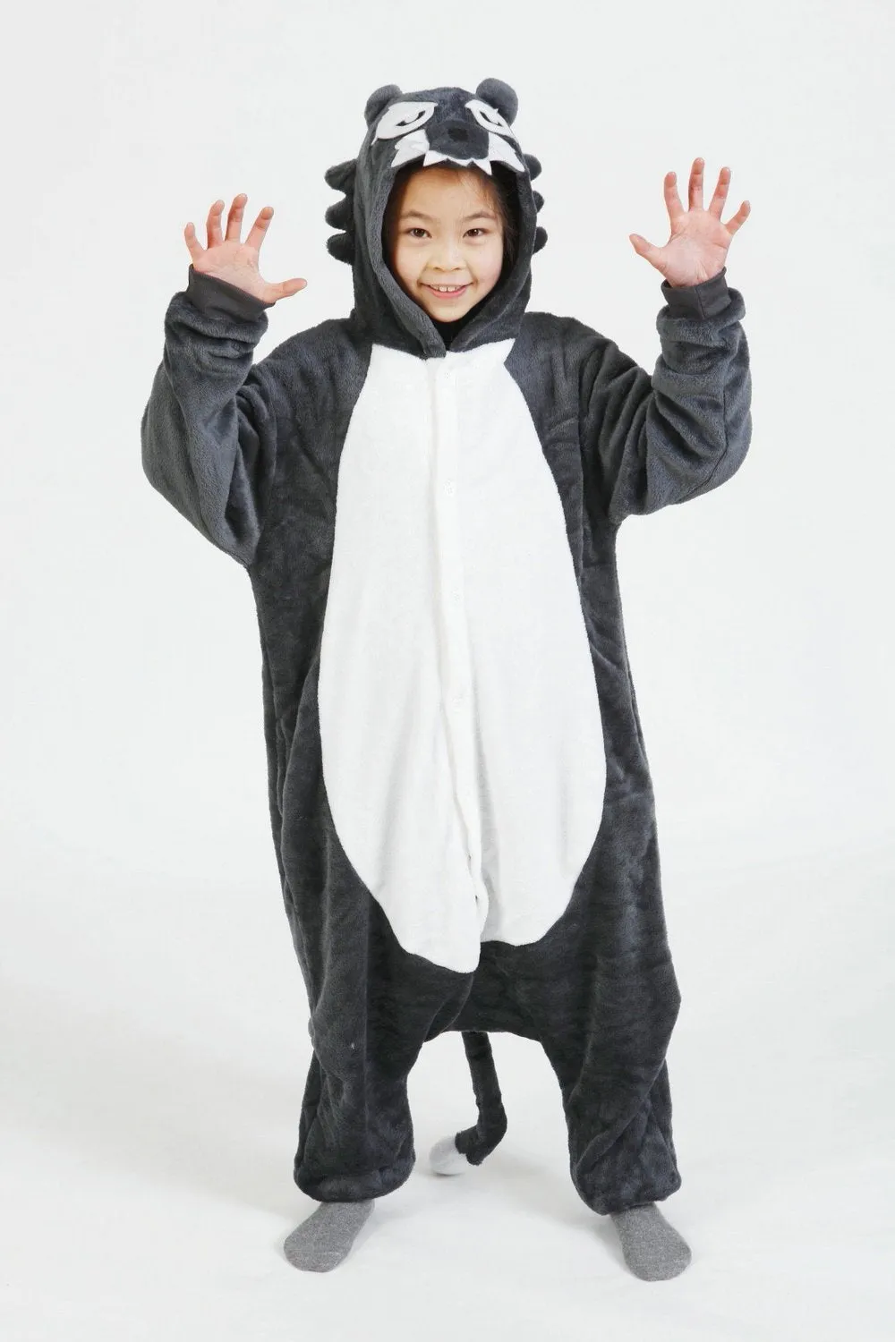 Grey Wolf Kigurumi Pajamas Kids Animal Hoodie Onesie Cosplay