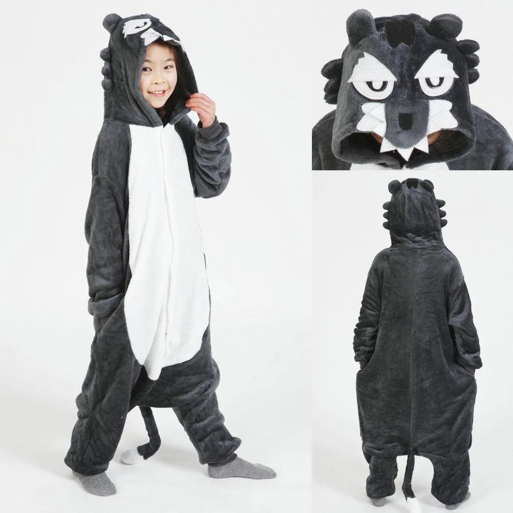 Grey Wolf Kigurumi Pajamas Kids Animal Hoodie Onesie Cosplay