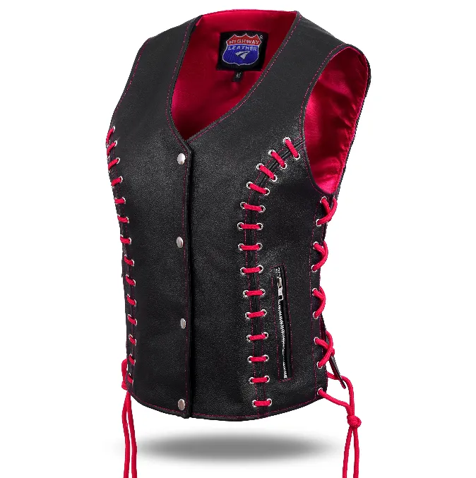 HL14859REDEYELET WOMEN SIDE LACE VEST  M/O BUFFALO LEATHER BLK