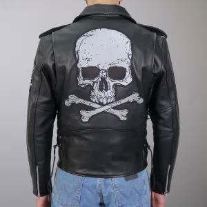 Hot Leathers JKM2001 Men’s Black ‘Skull And Crossbones' Motorcycle Leather Biker Jacket