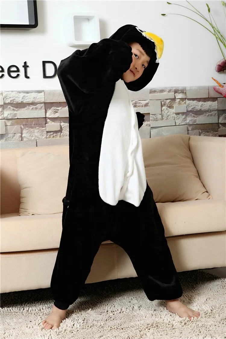 Kids Black Penguin Kigurumi Pajamas Animal Onesies costume