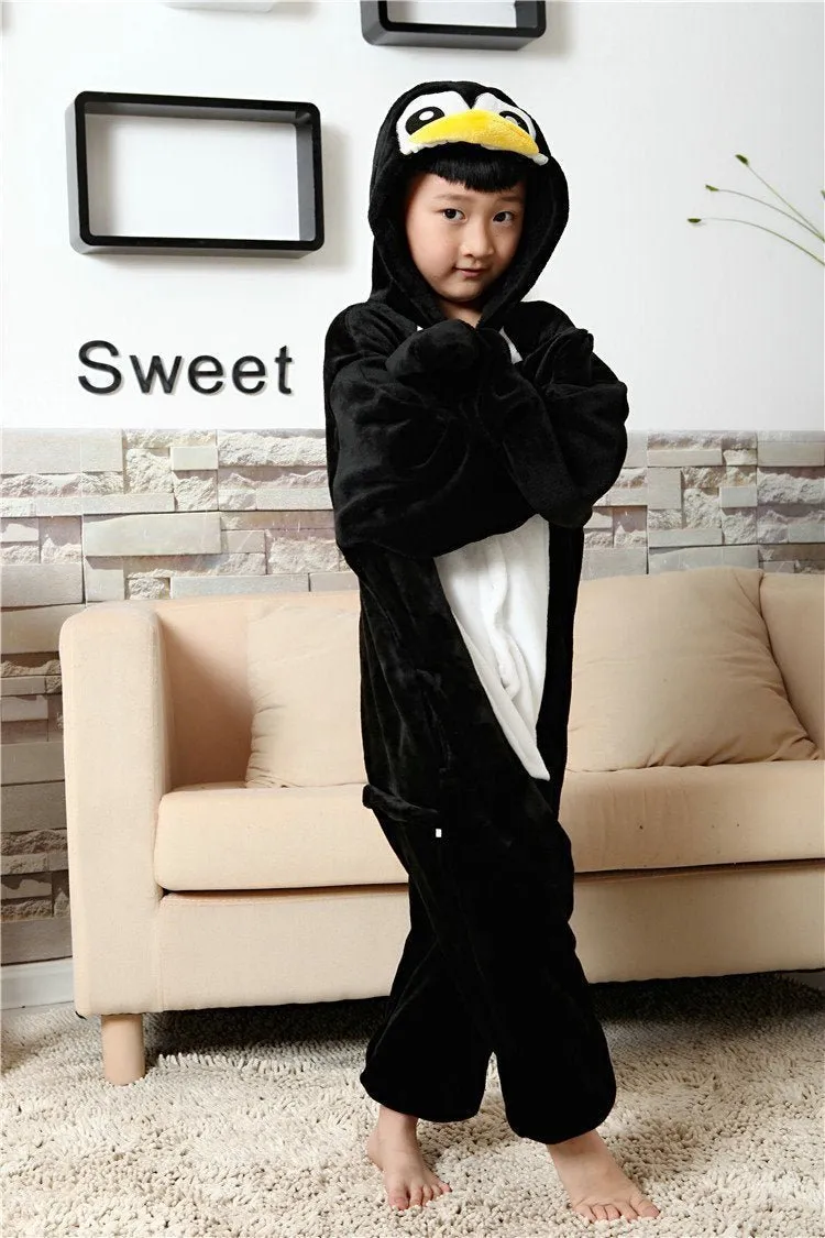 Kids Black Penguin Kigurumi Pajamas Animal Onesies costume