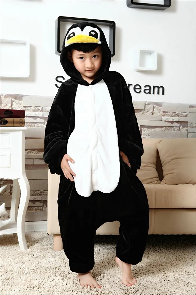 Kids Black Penguin Kigurumi Pajamas Animal Onesies costume