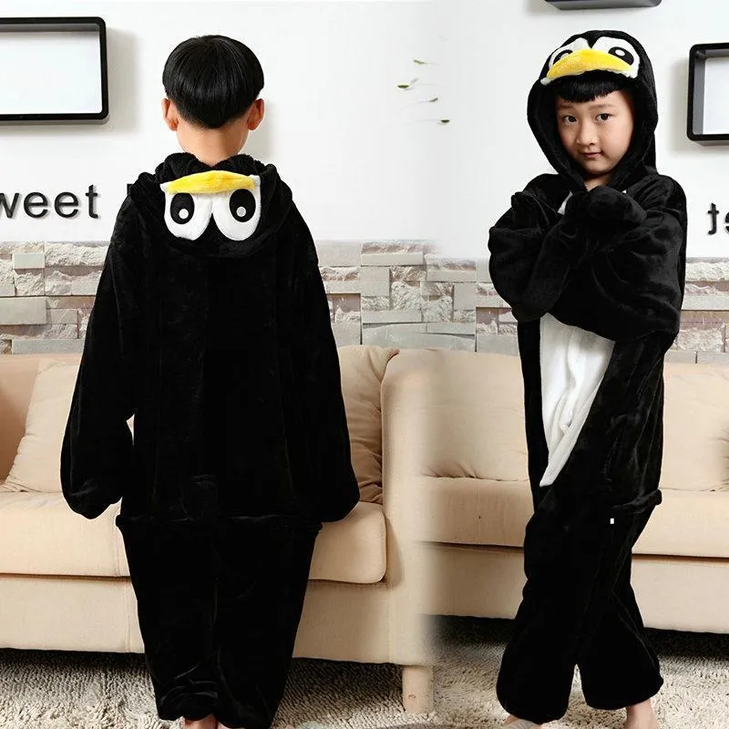 Kids Black Penguin Kigurumi Pajamas Animal Onesies costume